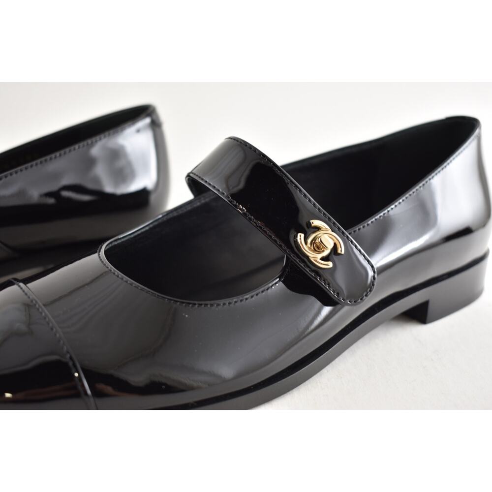 Chanel REV Black Patent Turnlock CC Mary Jane Moccasin Ballet Loafer Flat 39 - Picture 15 of 16